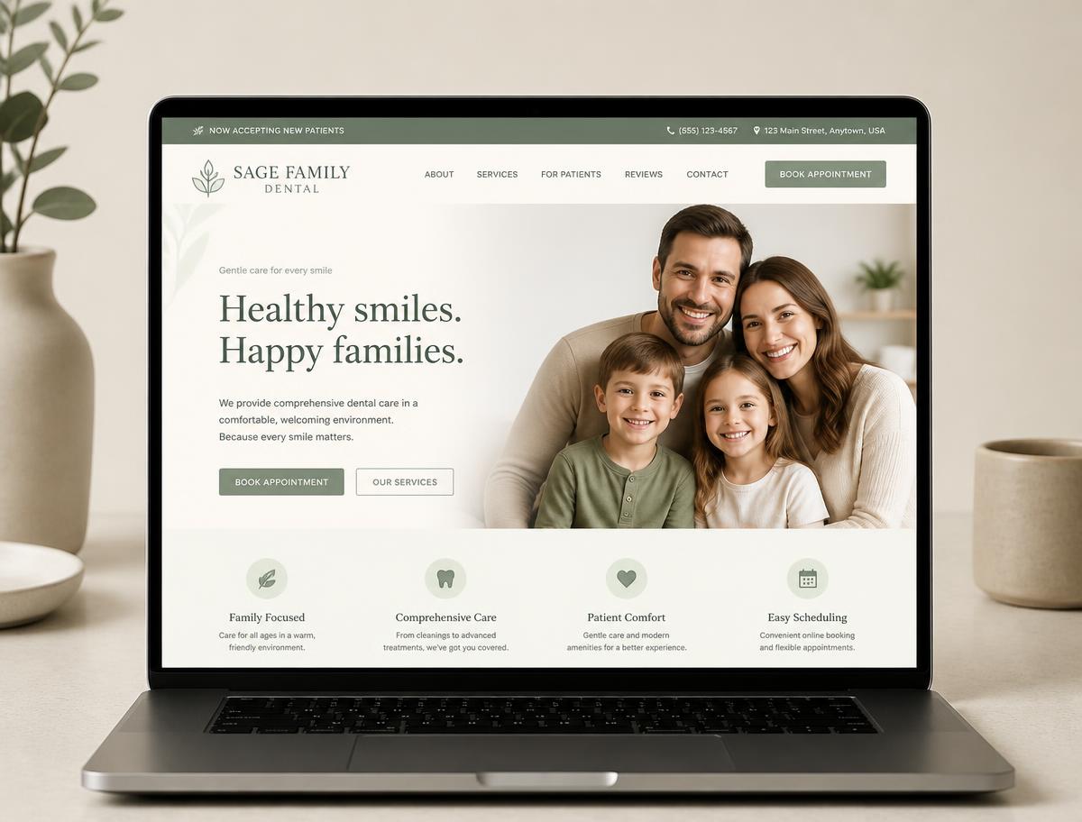 Willow Family Dental concept website design mockup by Akartistry Digital