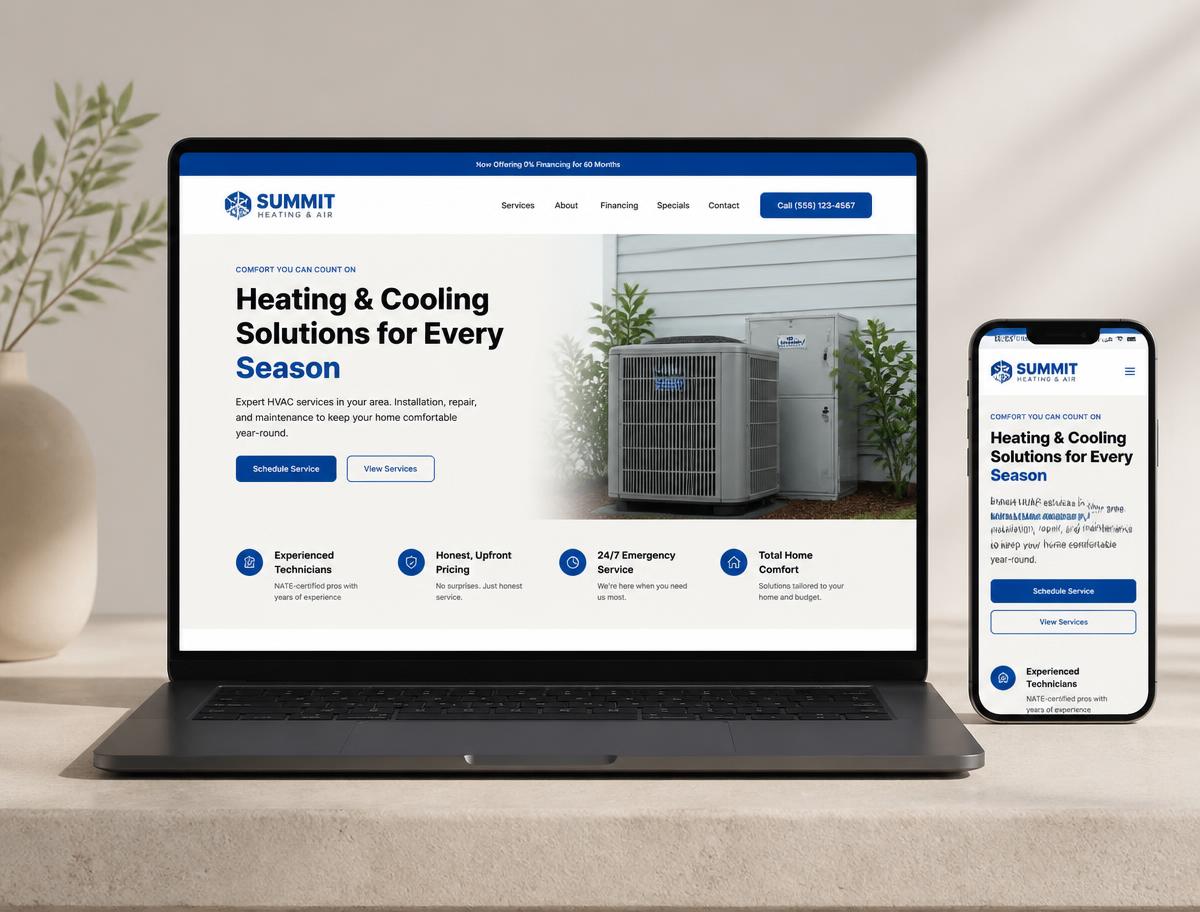 North Texas HVAC concept website design mockup by Akartistry Digital