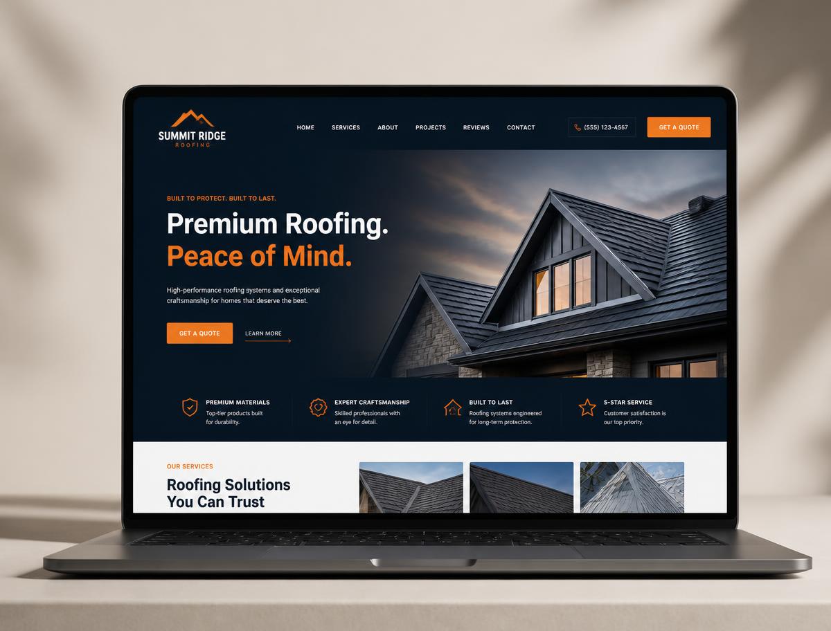 Elite Roofing concept website design mockup by Akartistry Digital